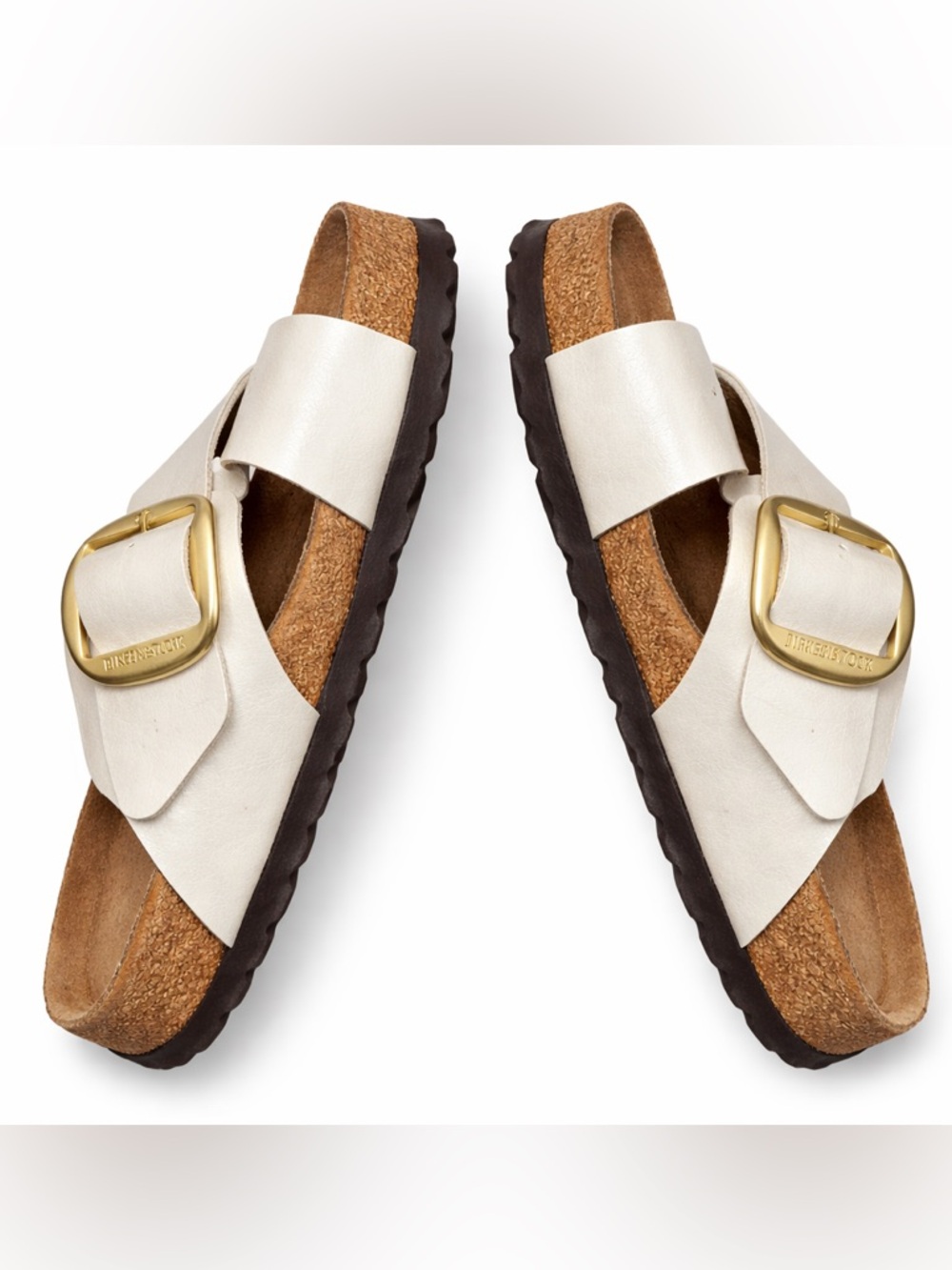 Pre-owned Birkenstock Siena Gold Big Buckle in Beige Sandal Sz 38/7 Women’s